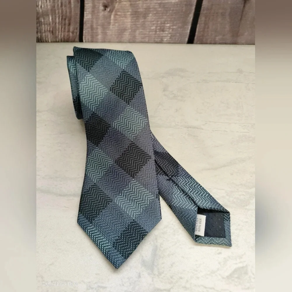 PRONTO UOMO Men's Slim Silk Blend Blue Gray Plaid Zig Zag Tie Necktie T